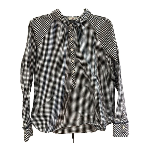 Vineyard Vines Tops - VINEYARD VINES Shirt Women's Size 8 Black Gingham Plaid Ruffle Button Down EUC